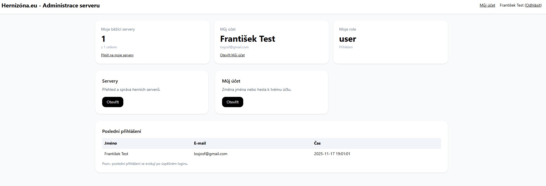 Náhled administrace HERNIZONA